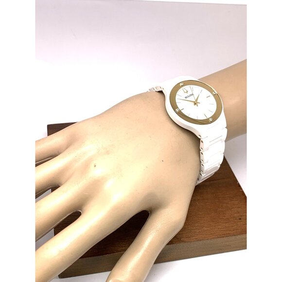 Bulova Women's Watch 98R292 Millennia Quartz Gold White Dial Ceramic Diamond - Picture 5 of 14